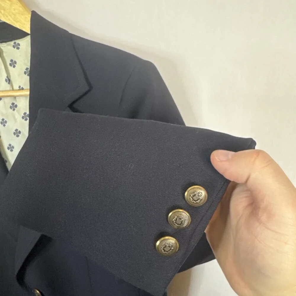 Vintage JCPenney Navy Blazer 38R Retro Sport Coat Mexico Mod‎ Lined Disco Blue